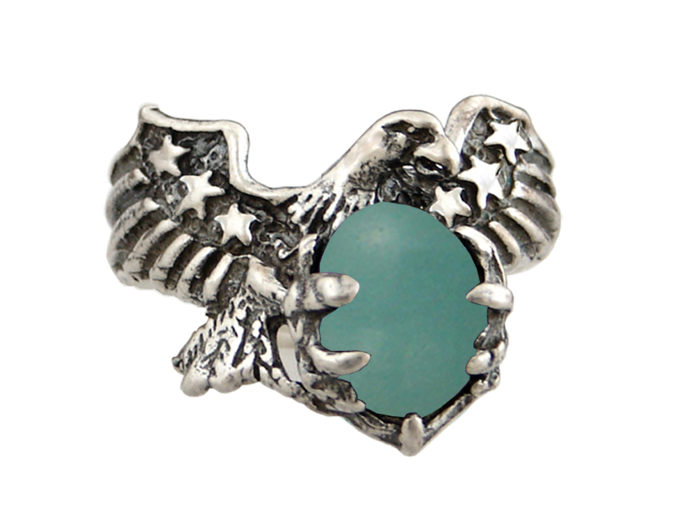 Sterling Silver American Eagle Ring With Aventurine Size 11